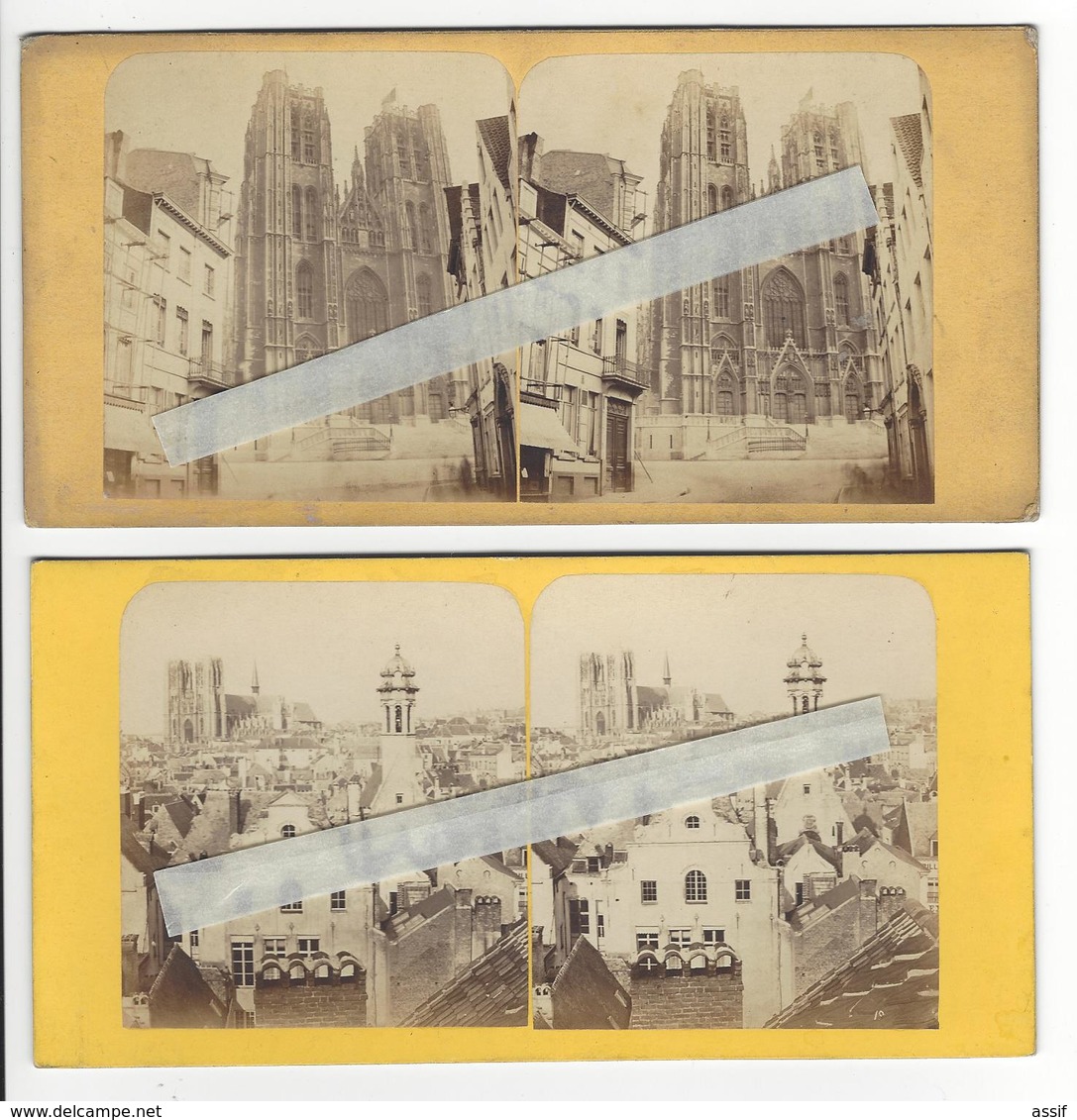 2 Stéréos BELGIQUE BRUXELLES Circa 1855 EGLISE SAINTE GUDULE PHOTO STEREO B.T. /FREE SHIPPING REGISTERED - Photos Stéréoscopiques