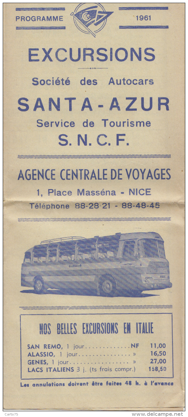 Programme 1961 - Excursions Autocars Agence De Voyages De Nice - Itinéraire Plan -  Italie - Programmes