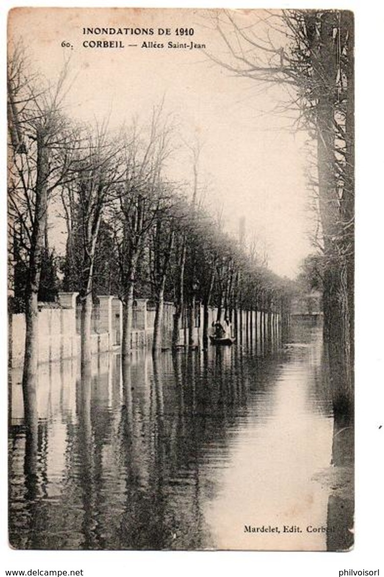 INNONDATIONS 1910 CORBEIL ALLEE SAINT JEAN BARQUE ANIMEE - Corbeil Essonnes