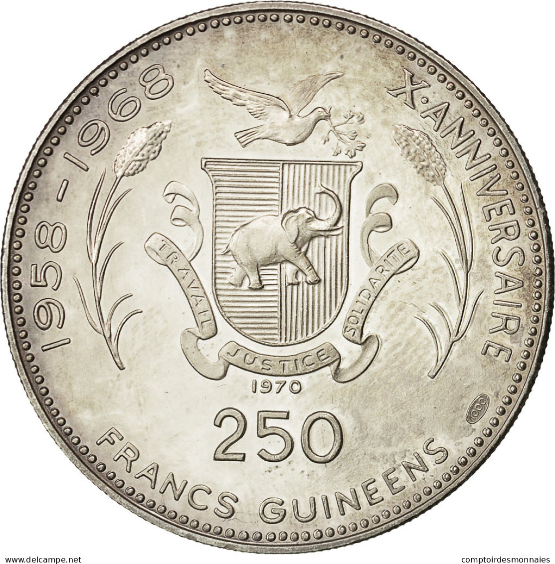 Monnaie, Guinée, 250 Francs, 1970, SUP+, Argent, KM 21 - Guinea