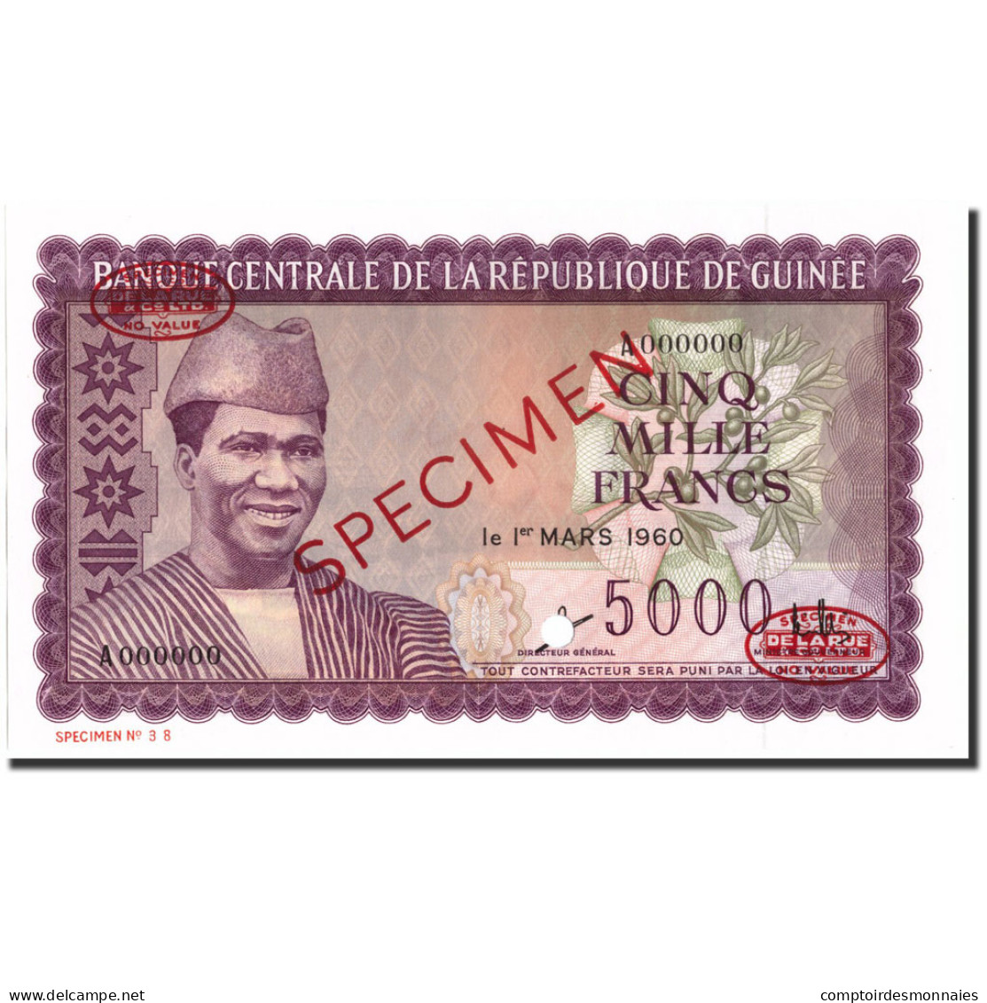 Billet, Guinea, 5000 Francs, 1960, Specimen TDLR, KM:15a, NEUF - Guinée