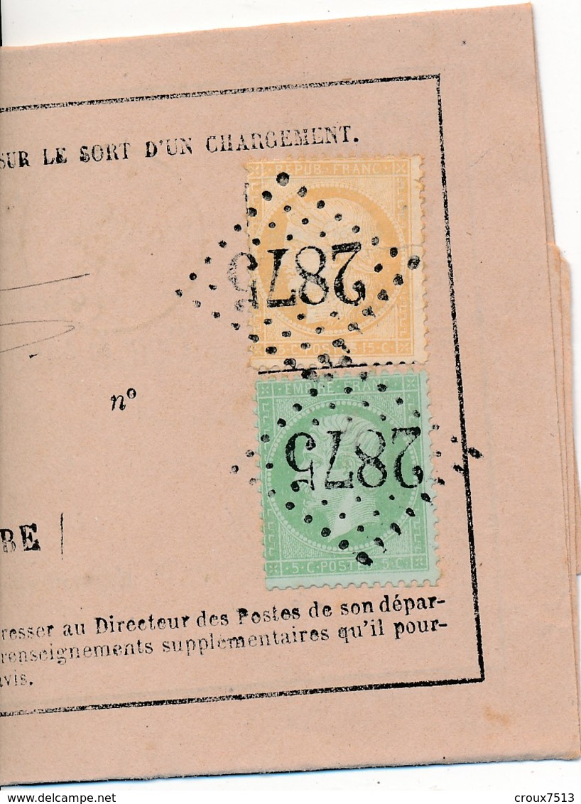 Renseignements 1872 GC 2875 (Plancy) Avec N°s 20 Et 59 TB. - 1871-1875 Cérès