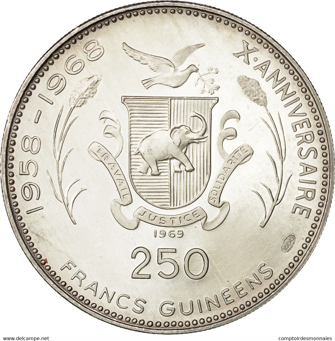 Monnaie, Guinée, 250 Francs, 1969, SPL, Argent, KM 13 - Guinea