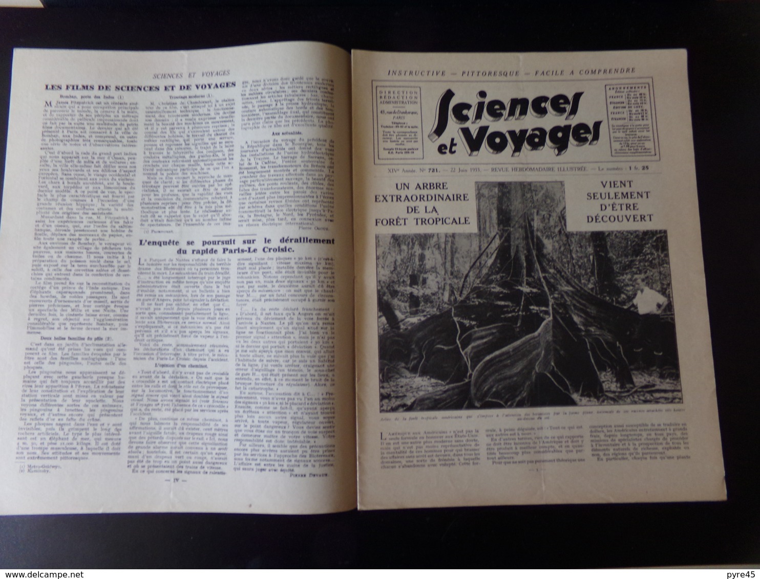 Revue " Sciences Et Voyages " N° 721 Du 22 Juin 1933 " Des Pygmées Et Leur Filet De ... Chasse " - 1900 - 1949