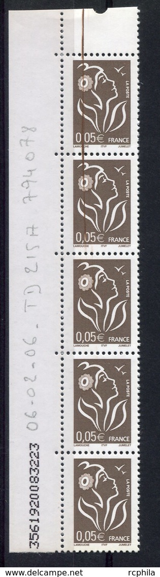 RC 8989 FRANCE N° 3754 0,05€ MARIANNE DE LAMOUCHE VARIÉTÉ TRAIT SUR LES 2 VALEURS DU HAUT NEUF ** TB - 2004-2008 Marianne De Lamouche