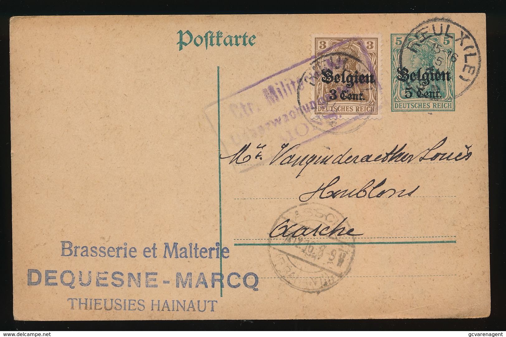 BRASSERIE ET MALTERIE DEQUESNE - THIEUSIES   - DUITSE CONTROLE STEMPEL 1916 - NAAR ASSE -  ZIE 2 AFBEELDINGEN - Asse