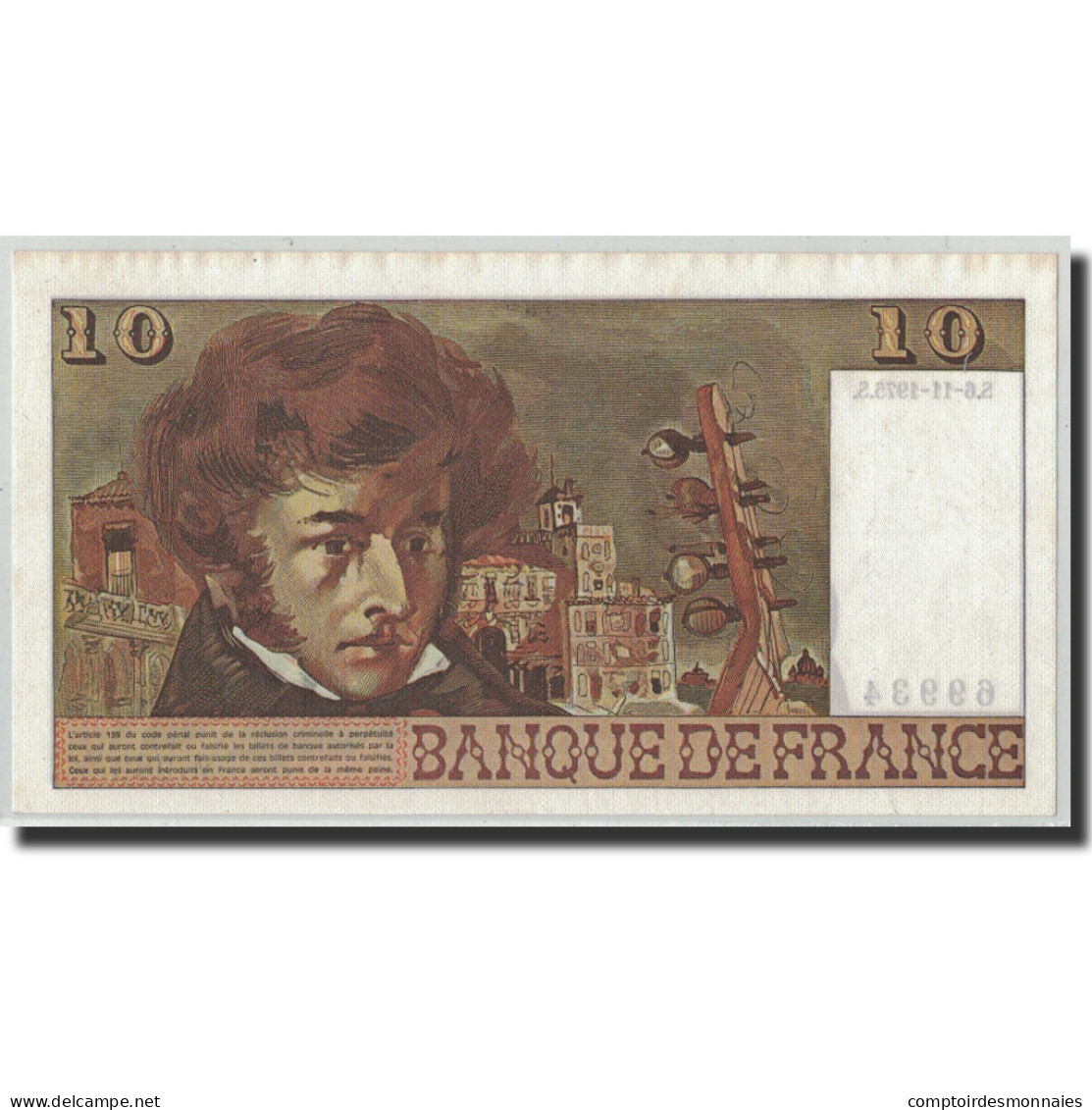 France, 10 Francs Berlioz, 1975-11-06, SPL, Fayette:63.14, KM:150b - 10 F 1972-1978 ''Berlioz''