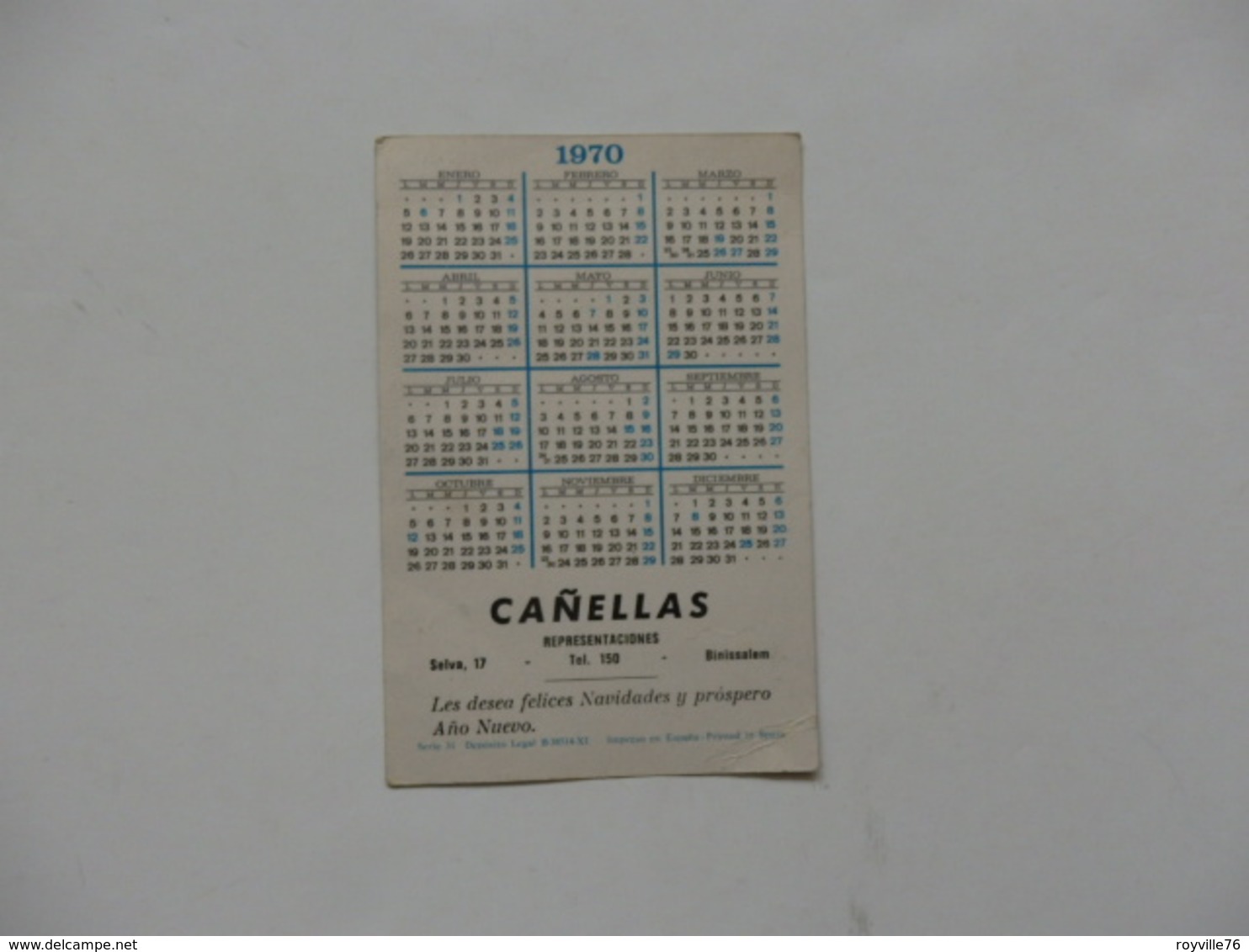Petit Calendrier Canellas Representaciones Selva 17 Binissalem En Espagne. - Small : 1961-70