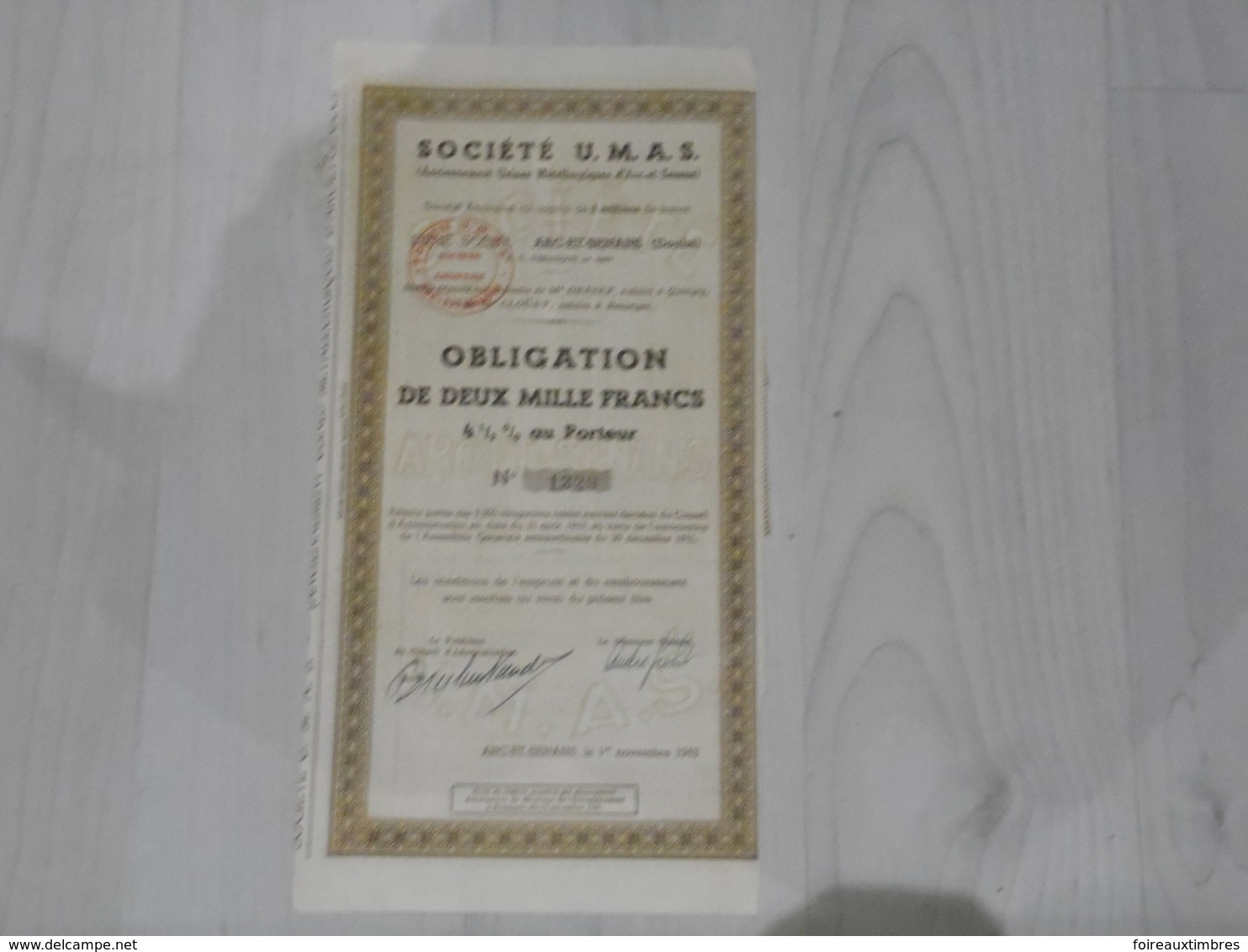 Obligation Société UMAS Arc-et-senans (25) - S - V