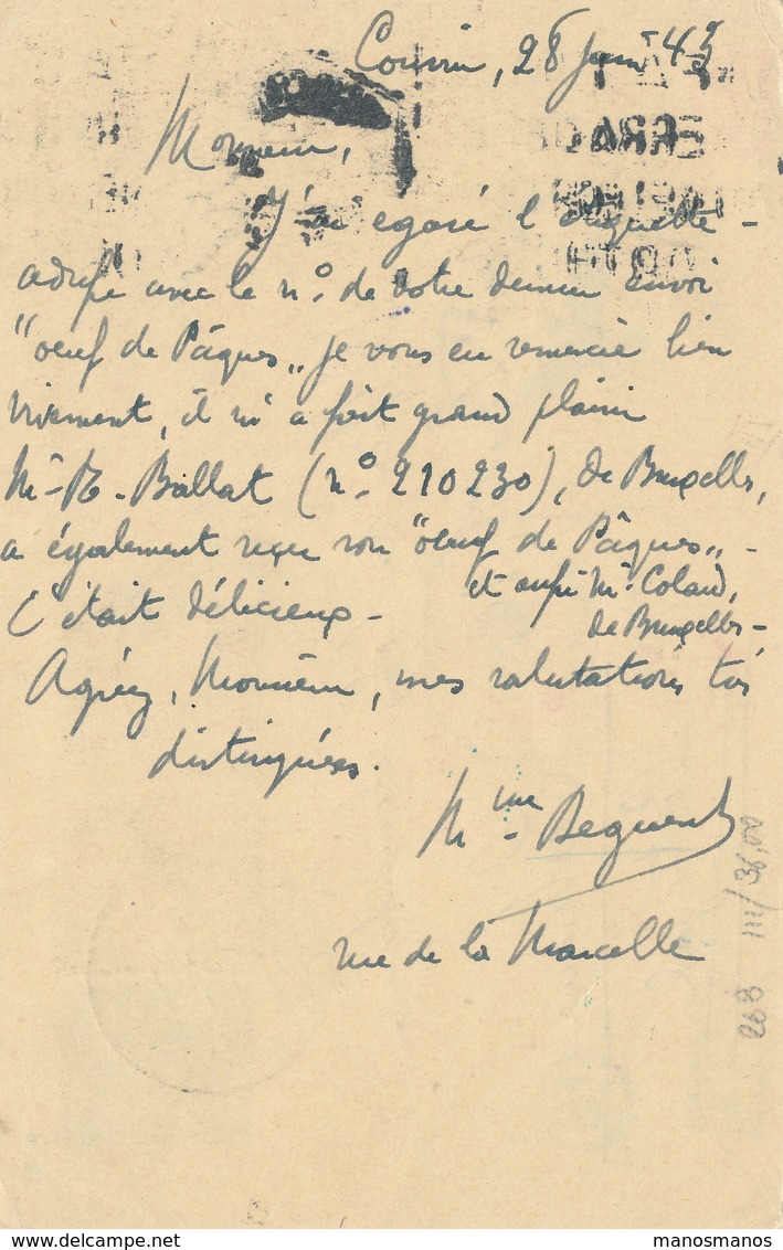 773/26 - Entier Postal Petit Sceau COUVIN 1943 Vers O.C.A. LISBONNE - Transféré Vers  Grande-Bretagne - Censure Anglaise - Guerre 40-45 (Lettres & Documents)