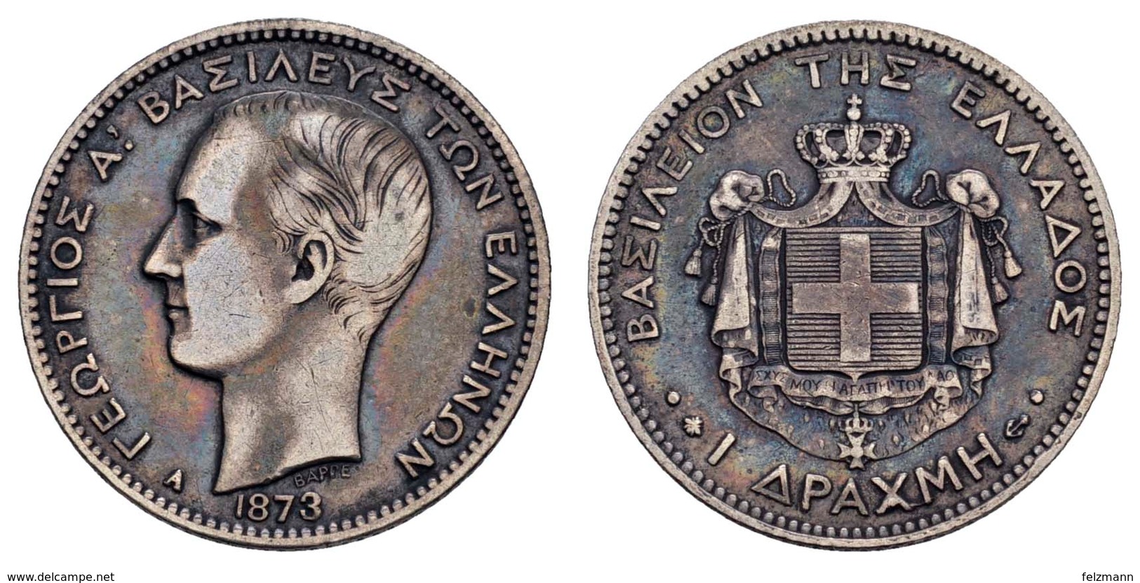 Georg I., 1863-1913, Drachme, 1873, Fein Getönt,  KM 39, Ss+ - Greece