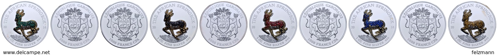 1.000 CFA Francs (5), 2014, The African Springbok 2014 Aus Der Serie Pavé 3D - Magique - Cristallique, 5x 1 Oz Feinsilbe - Gabon