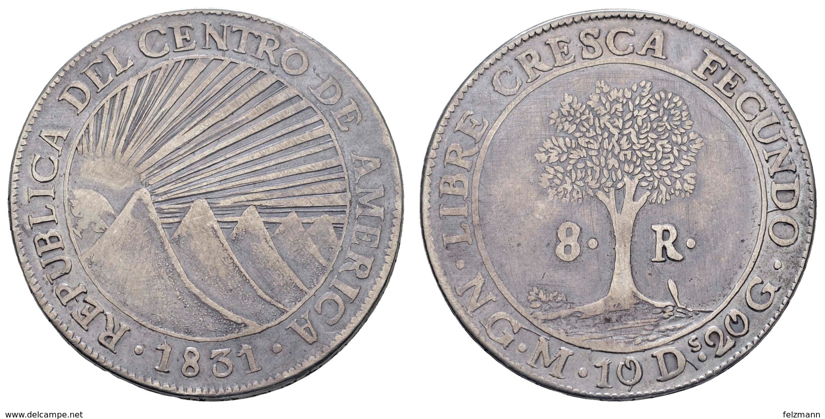 Zentralamerikansiche Republik, 8 Reales, 1831, NG M, Etwas überarbeitet, 26,32 G,,  KM 4, Selten, Ss- - Guatemala