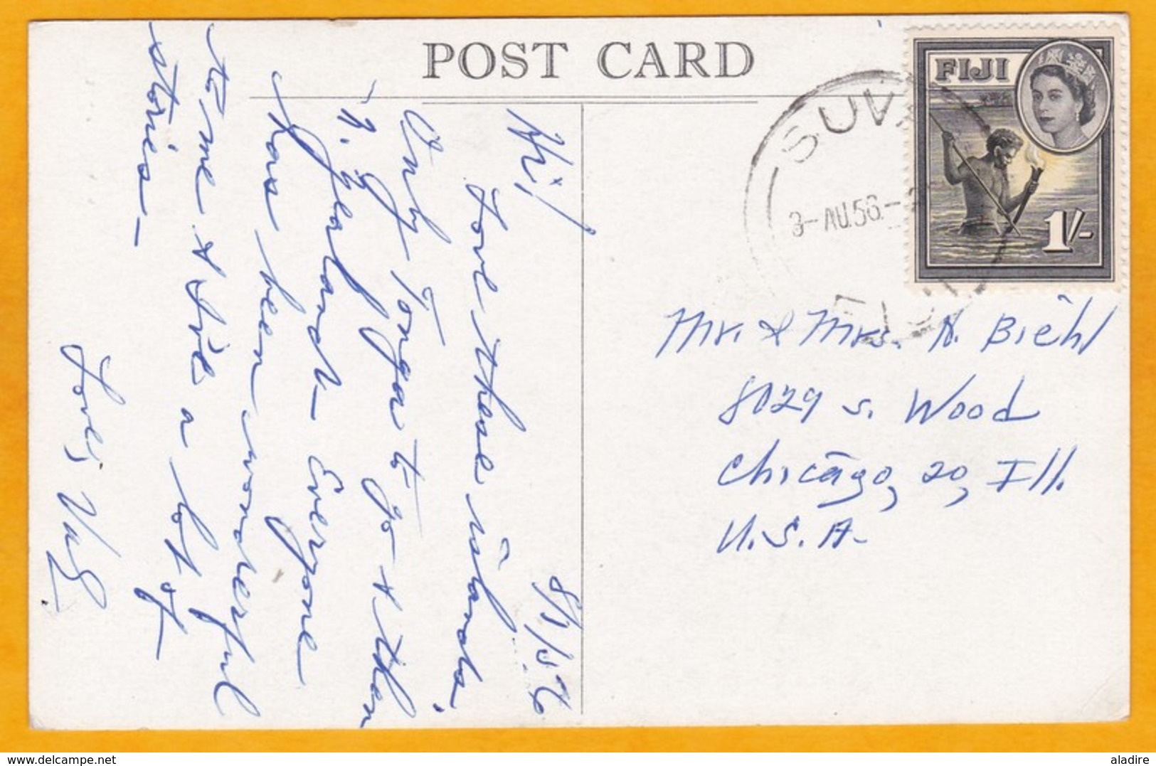 1958 - CP Photo De Suva, Fiji, GB Vers Chicago, USA - Affrt 1 Sh Pêche Au Lamparo - Vue La Côte à Gau - Fiji (...-1970)