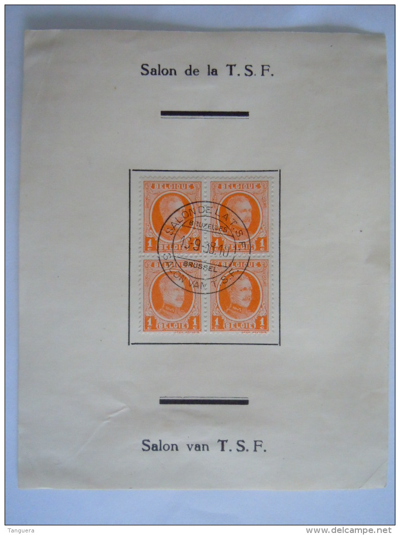 Belgie Belgique 1938 Salon Van De La T.S.F. Cachet Stempel Bloc Van 4 Cob 190 - Gedenkdokumente