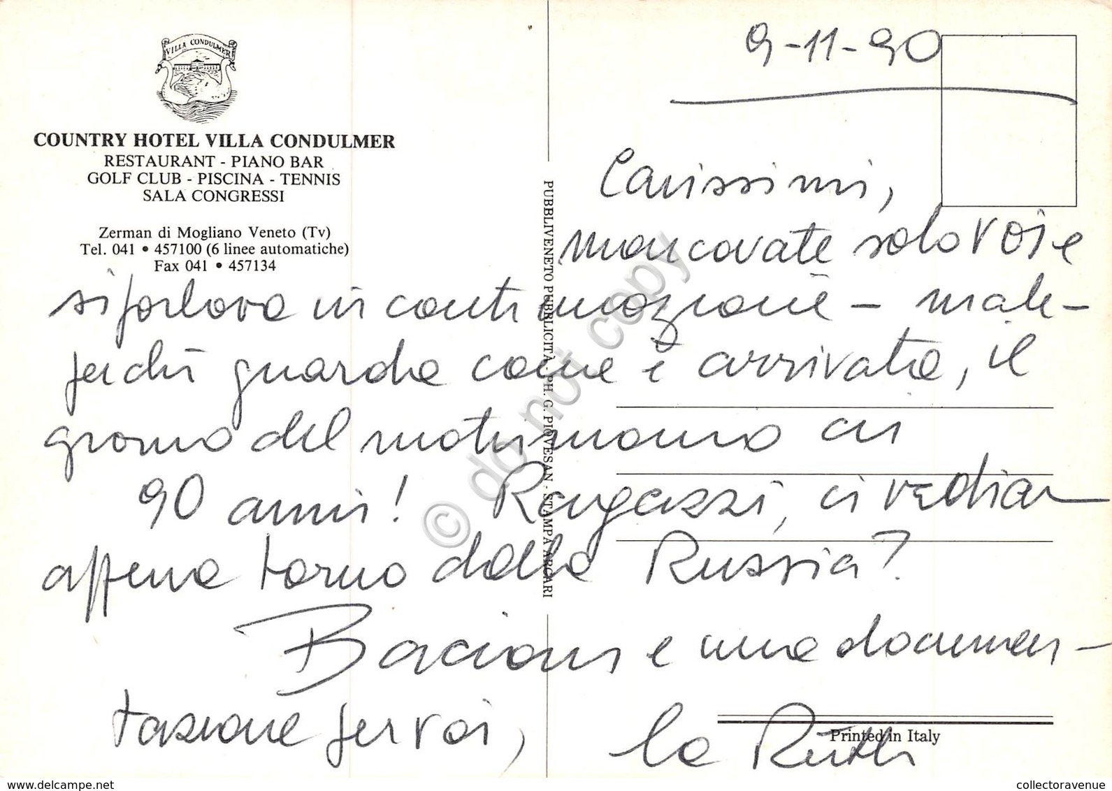 Cartolina Zerman Di Mogliano Veneto Hotel Villa Condulmer Piscina 1990 (Treviso) - Treviso