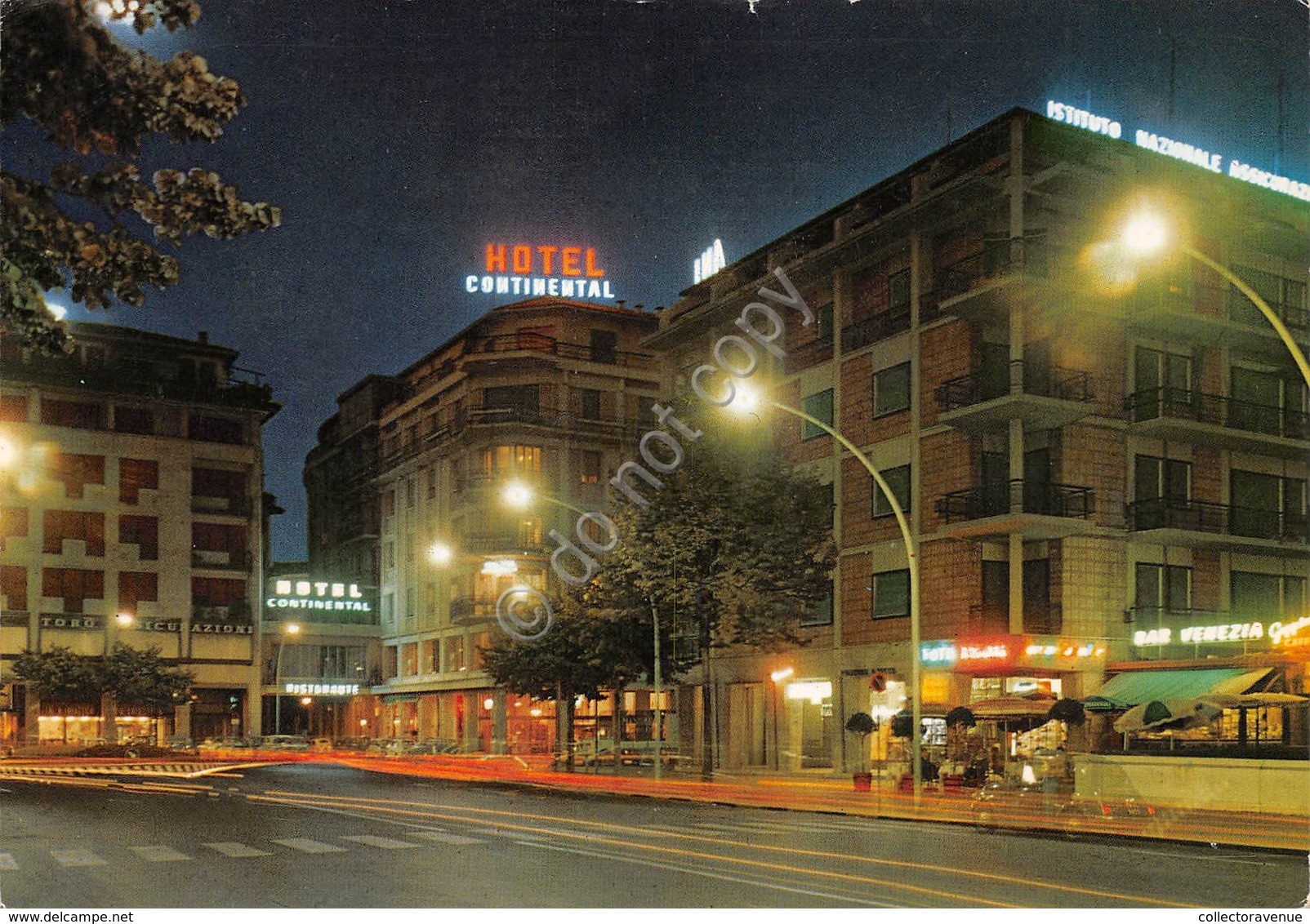 Cartolina Treviso Via Roma Notturno Hotel Continental Segnata - Treviso