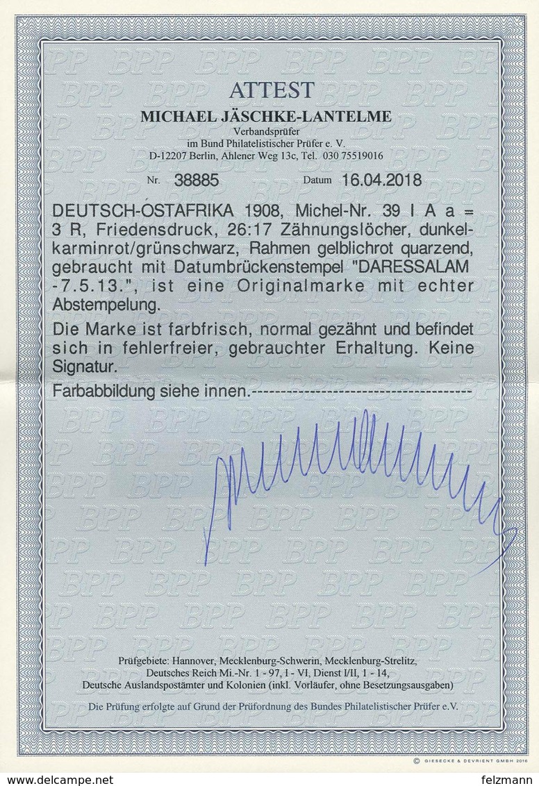 Gestempelt 3 R Friedensdruck, Seltene Variante Mit Gelblichrot Quarzendem Rahmen, Klar Gestempelt DARESSALAM 7.5.13 In F - Sonstige & Ohne Zuordnung