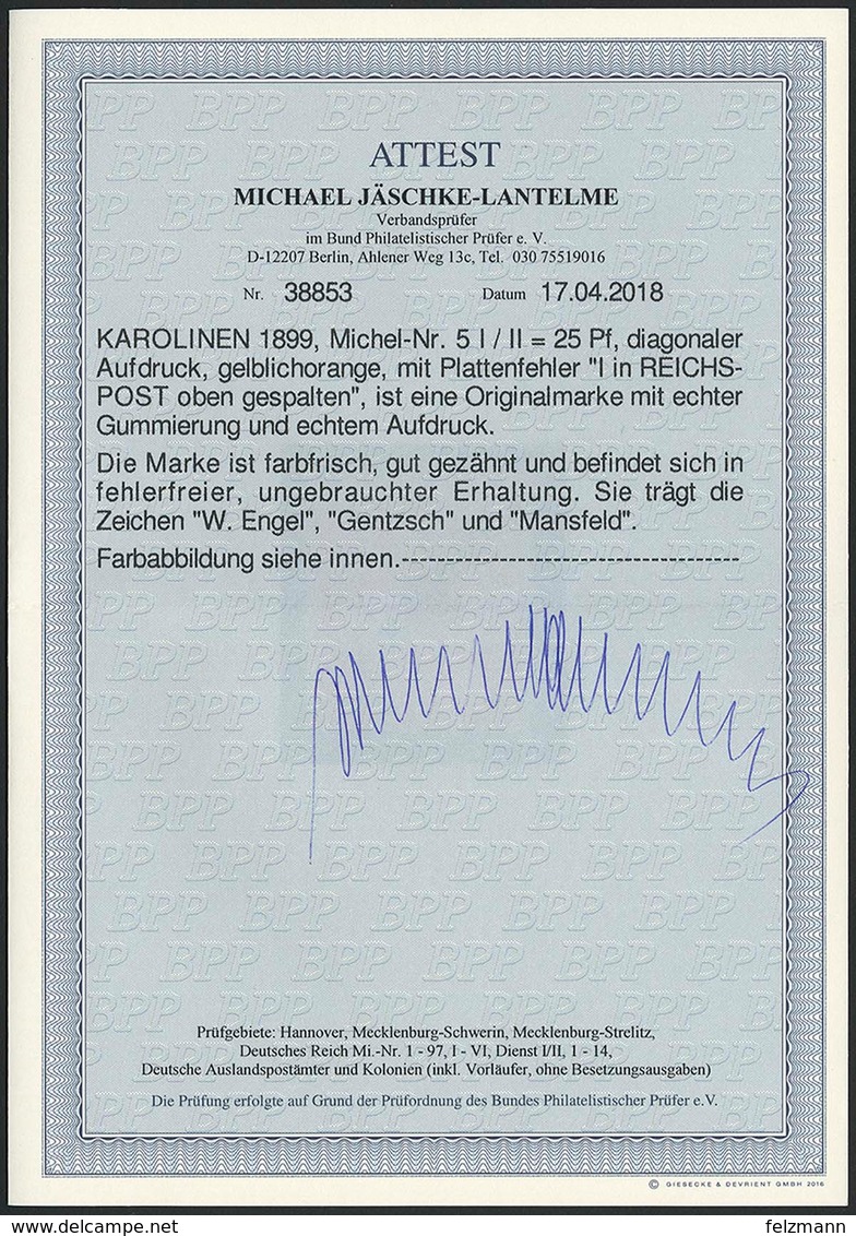 Ungebraucht "25 Pfg Krone/Adler Diagonalaufdruck Mit Urmarken-Plattenfehler ""oben Gespaltenes I"", Ungebraucht In Farbf - Sonstige & Ohne Zuordnung