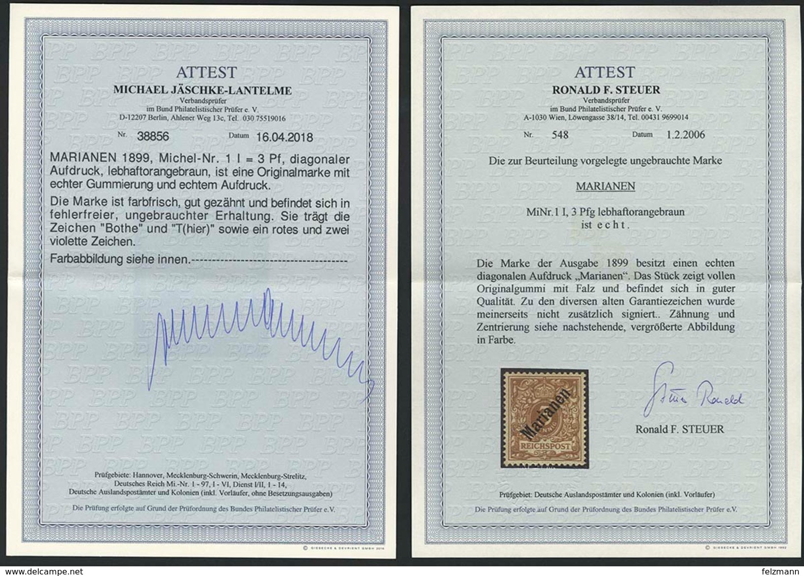 Ungebraucht 3 Pfg Krone/Adler Diagonalaufdruck In Ungebrauchter Prachterhaltung, Farbfrisch Und Gut Gezähnt, U.a. Sign.  - Sonstige & Ohne Zuordnung