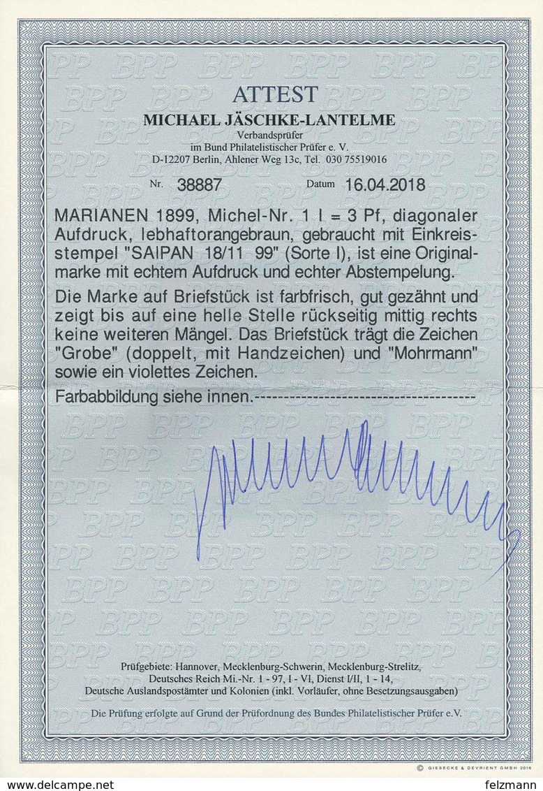 Briefstück 3 Pfg Krone/Adler Diagonalaufdruck Zeitgerecht (!) Gestempelt SAIPAN 18/11 99 Auf Kleinem Briefstück, Minimal - Sonstige & Ohne Zuordnung