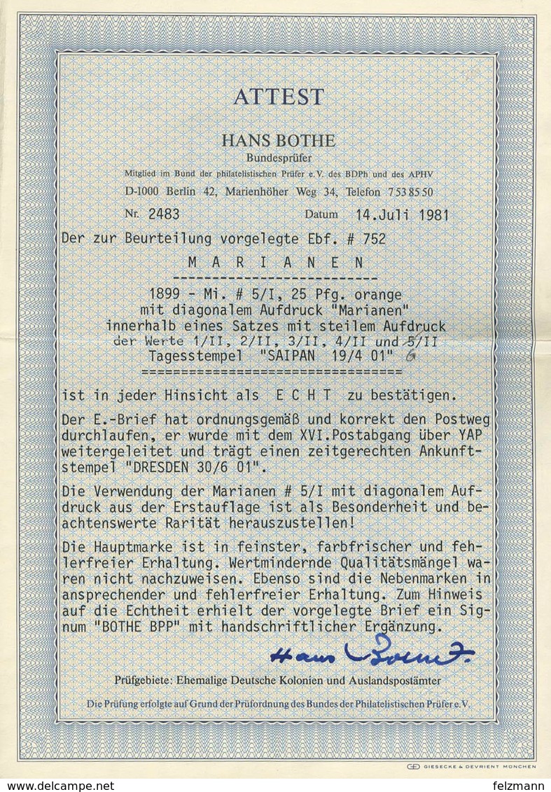 Brief 25 Pfg Gelblichorange Diagonalaufdruck Mit Steilaufdruck Beifrankatur Auf R-Brief SAIPAN 19/4 01 Nach Dresden Mit  - Sonstige & Ohne Zuordnung