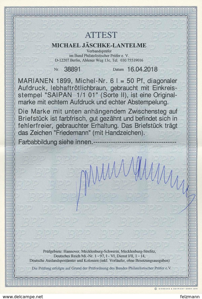 Briefstück Gefälligkeitsentwertung 50 Pfg Krone/Adler Diagonalaufdruck Mit Unten Anhängendem Zwischensteg (!) Klar Geste - Sonstige & Ohne Zuordnung