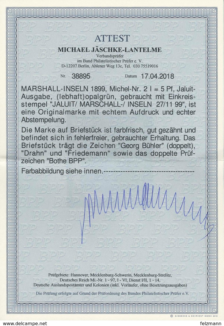 Briefstück 5 Pfg Krone/Adler Jaluit-Ausgabe, Ideal Zentrisch Entwertet Mit 1. Stempel 27/11 99 Auf Kleinem Kabinett-Brie - Sonstige & Ohne Zuordnung