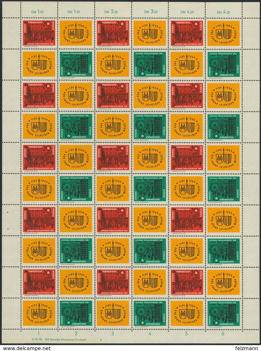 Postfrisch Leipziger Frühjahrsmesse 1964, Kompletter Zusammendruck-Bogen Mit Formnummer 2, Rand Unten Nicht Durchgezähnt - Other & Unclassified