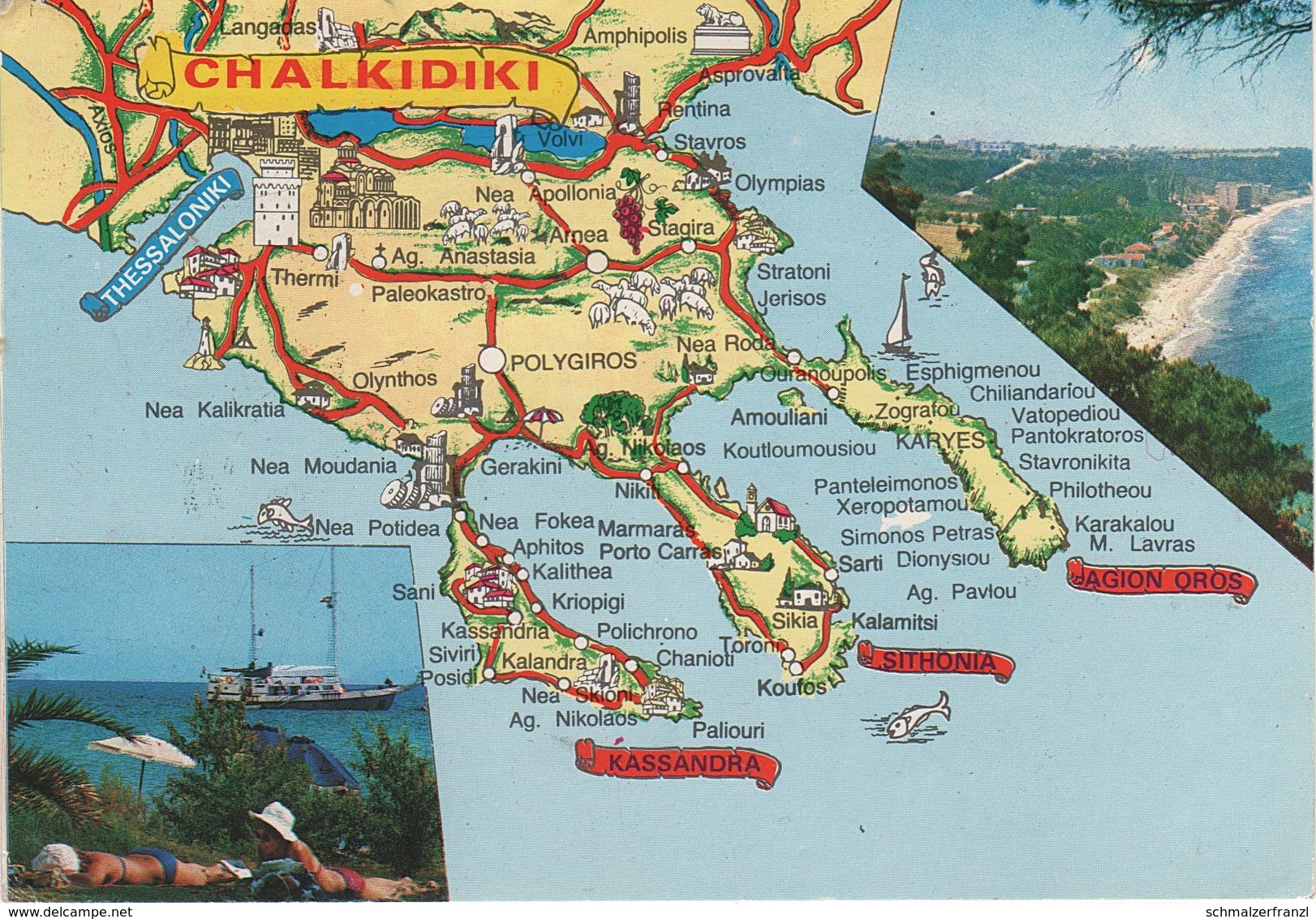 Landkarte AK Chalkidiki Χαλκιδική Thessaloniki Θεσσαλονίκη Kassandra Sithonia Griechenland Hellas Grèce Greece Ελλάδα - Grecia