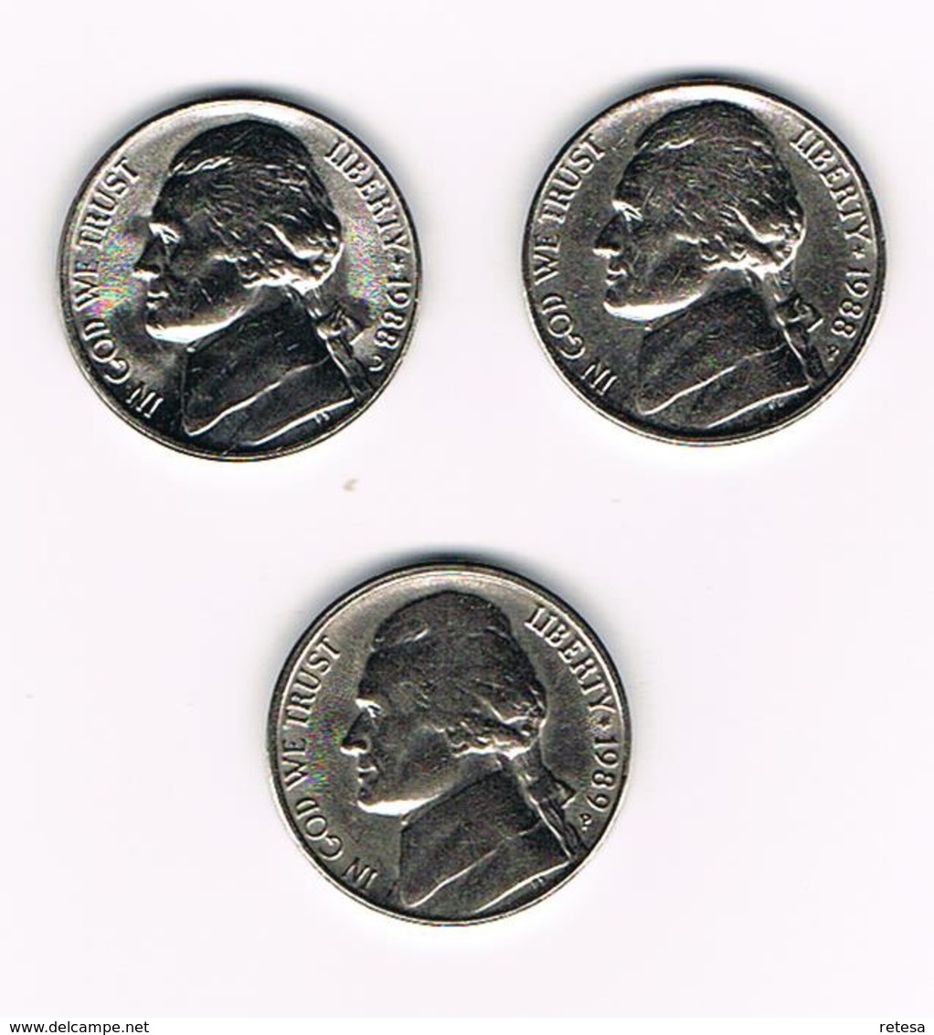 U.S.A.  3 X 5 CENTS  JEFFERSON  1988 D + 1988/89 P - 1938-…: Jefferson