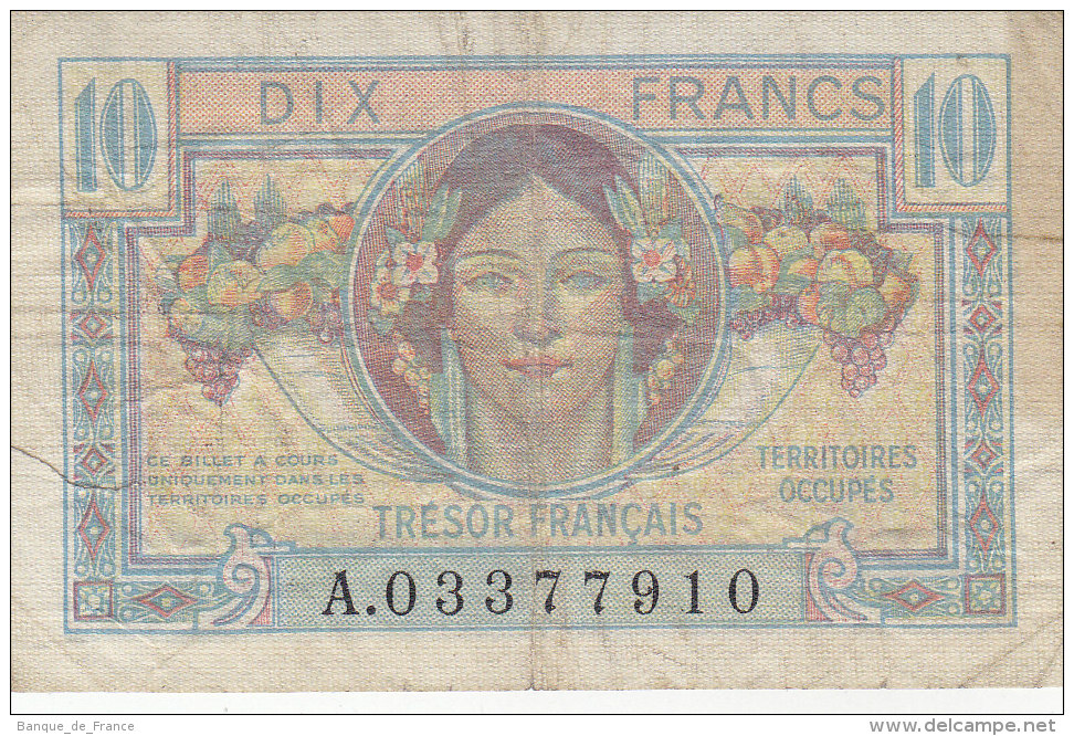 Billet 10 F Trésor Français 1947 FAY VF 30.1  N° A03377910 - 1947 Franse Schatkist