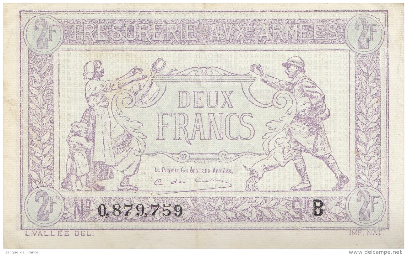 Billet 2 F Trésorerie Aux Armées 1919 FAY VF 05.02  Lettre B Bel état - 1917-1919 Trésorerie Aux Armées