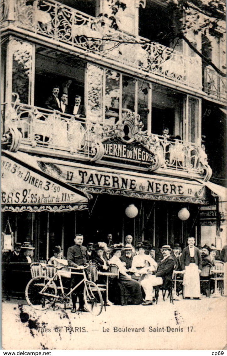 PARIS - Le Boulevard Saint-Denis 17 Restaurant Taverne Du Nègre Bicyclette Vélo - SEINE Cpa Ayant Voyagée En 1910 - Cafés, Hotels, Restaurants