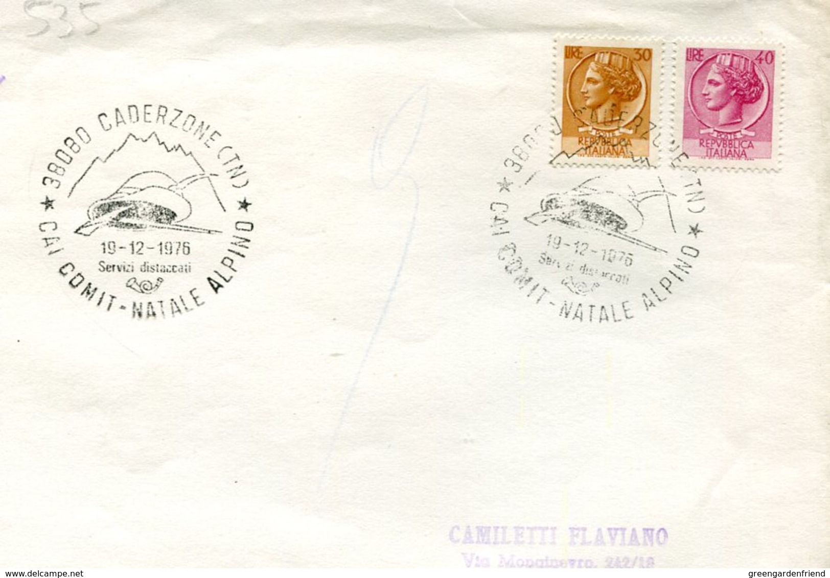 34353 Italia, Special Postmark 1976 Caderzone Trento Natale Alpini - Militaria