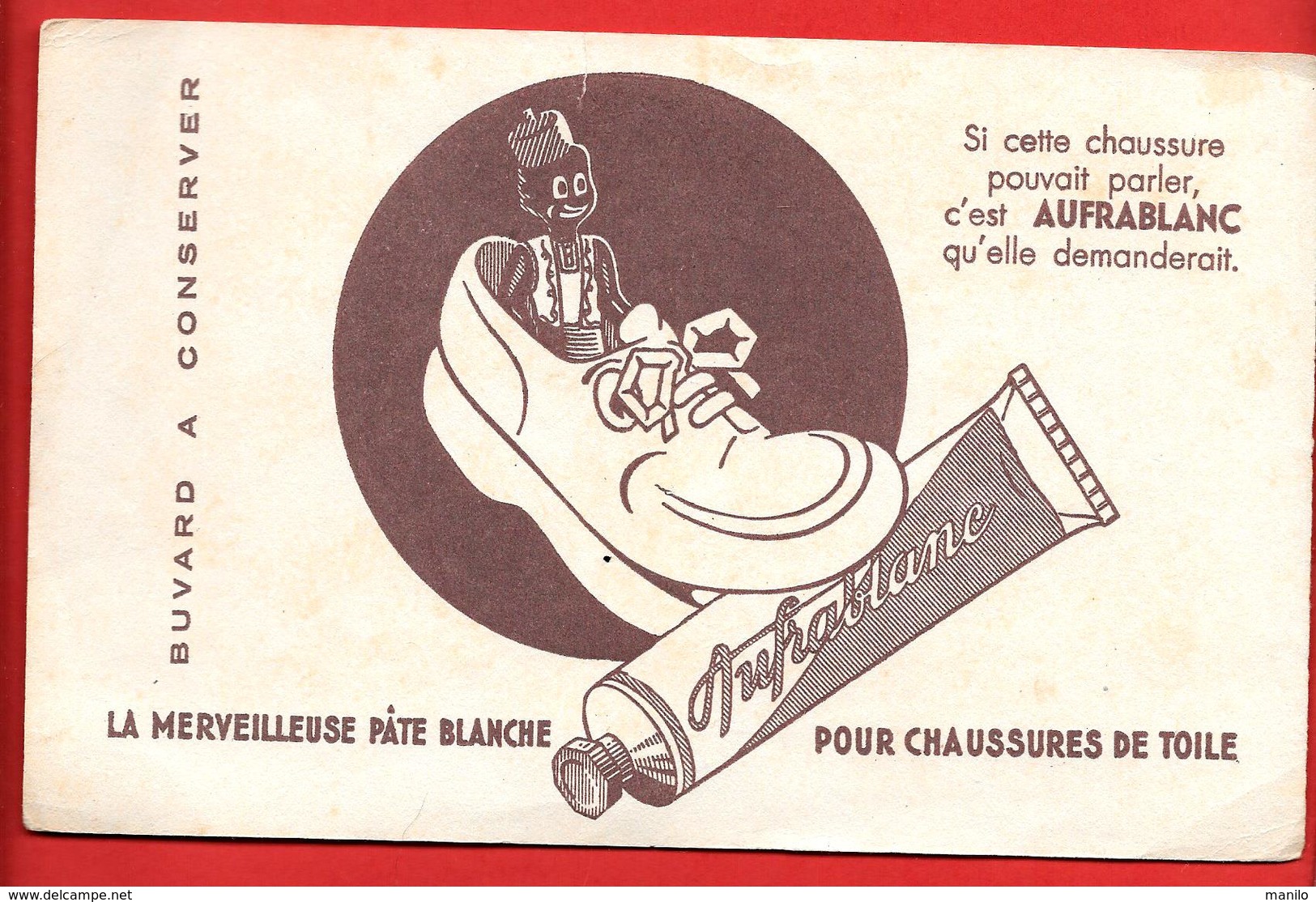 Buvard Ancien " AUFRABLANC"  Pour Chaussures De Toile Blanches - Illustration Surréaliste - La Chaussure Mange Un Tube - Zapatos