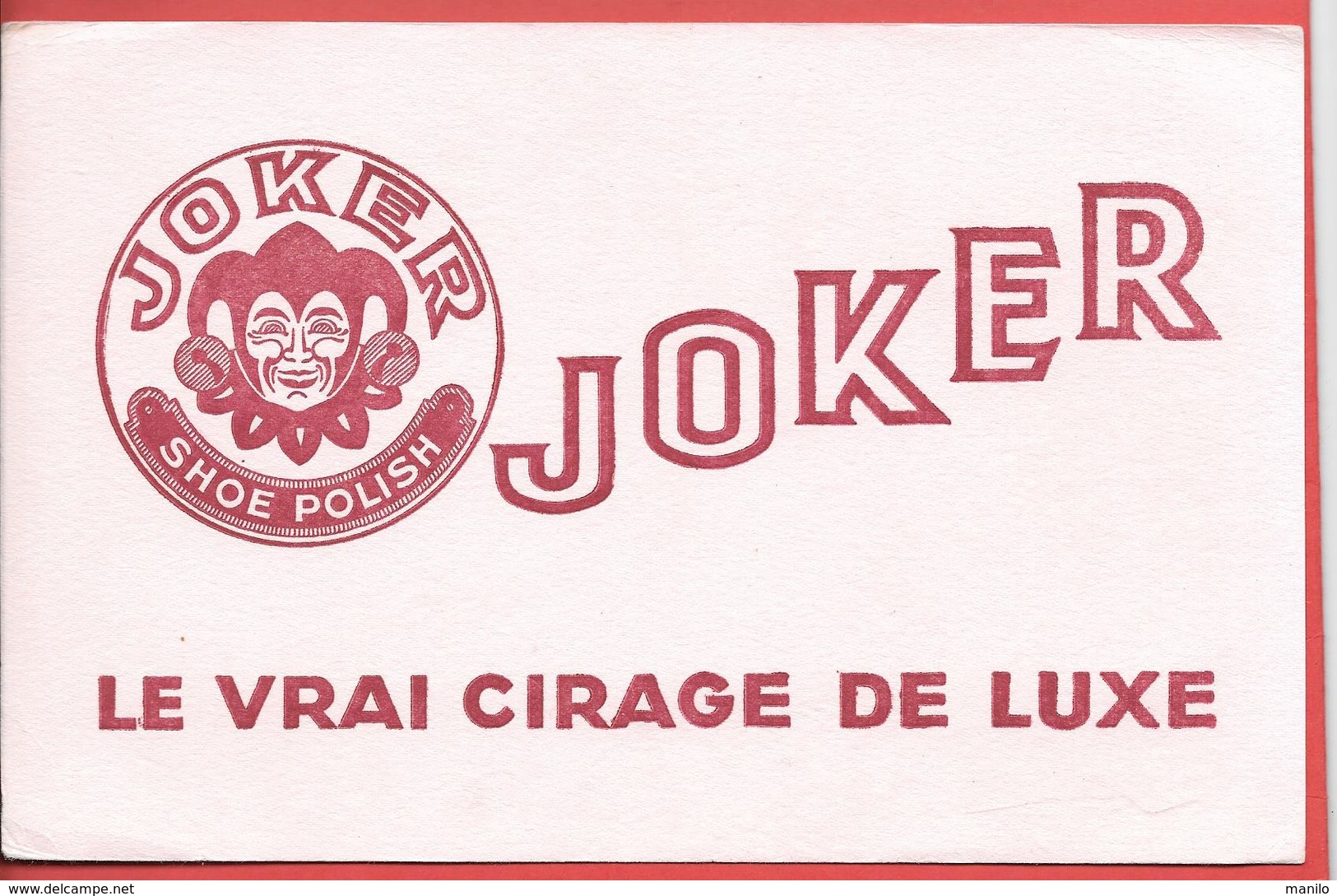 Buvard Ancien " JOKER " SHOE POLISH - LE VRAI CIRAGE DE LUXE - Belle Illustration - Chaussures