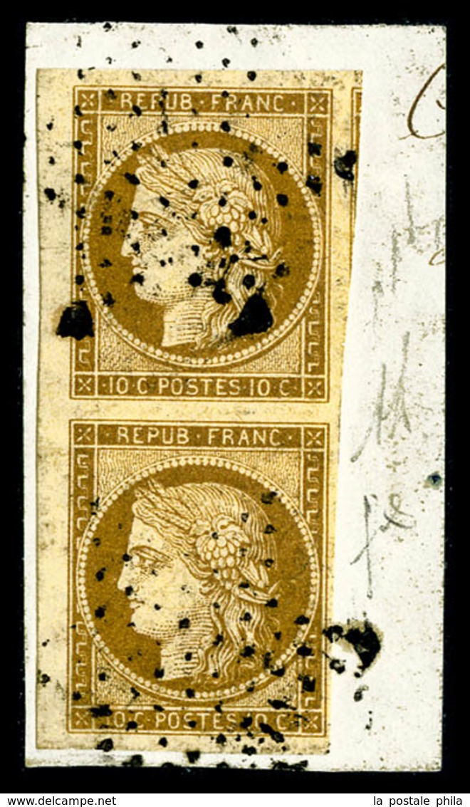 O N°1a, 10c Bistre-brun En Paire Verticale, Petit Bord De Feuille Latéral Sur Fragment, Très Jolie Pièce, TTB (certifica - 1849-1850 Ceres