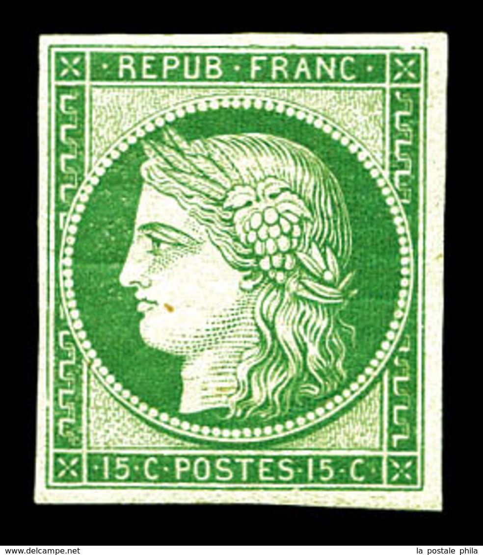 * N°2e, 15c Vert, Impression De 1862, Quasi **, Très Frais. TTB (certificat)  Qualité: *  Cote: 850 Euros - 1849-1850 Ceres