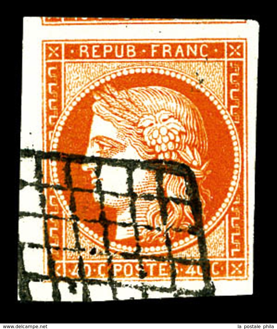 O N°5, 40c Orange Obl Grille, Grandes Marges Avec Filet Du Voisin En Haut. Pièce Choisie. SUP (certificat)  Qualité: O - 1849-1850 Ceres