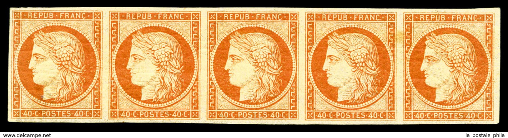 ** N°5A, 40c Orange Foncé En Bande De Cinq (2ex*). PIECE SUPERBE. R.R.R (certificat)  Qualité: ** - 1849-1850 Ceres