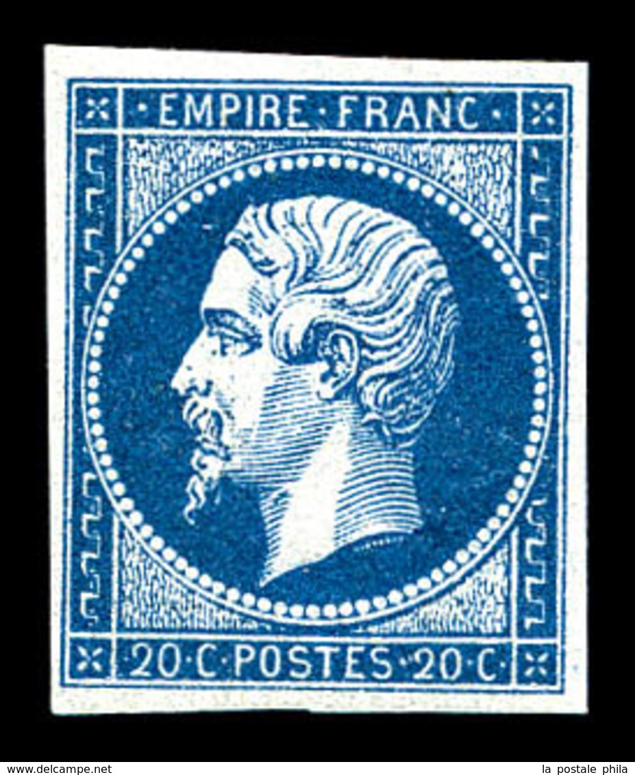 * N°14Aa, 20c Bleu Foncé, Très Jolie Nuance. SUP (certificat)  Qualité: *  Cote: 600 Euros - 1853-1860 Napoleone III