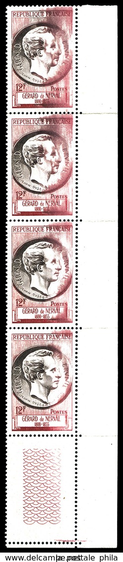 ** N°1043, Gérard De Nerval, Très Belle Variété D'essuyage En Bande De 4 Bdf (certificat)  Qualité: ** - Unused Stamps