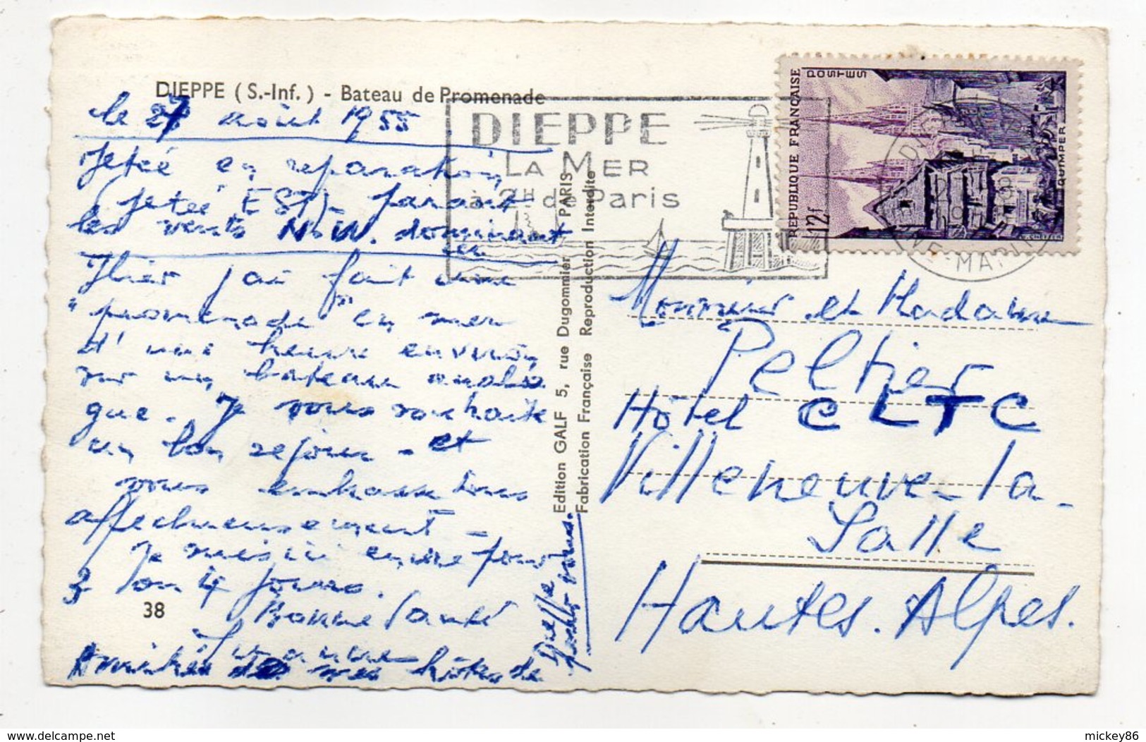 DIEPPE--1955--Bateau De Promenade ( Animée)-- Cachet (phare) --  Timbre - Dieppe