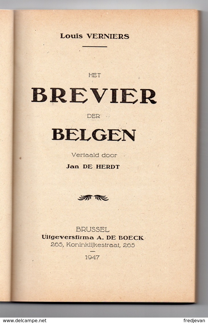 Louis Verniers / Het Brevier Der Belgen - Vertaald Door Jan De Hert / 1947 - Histoire