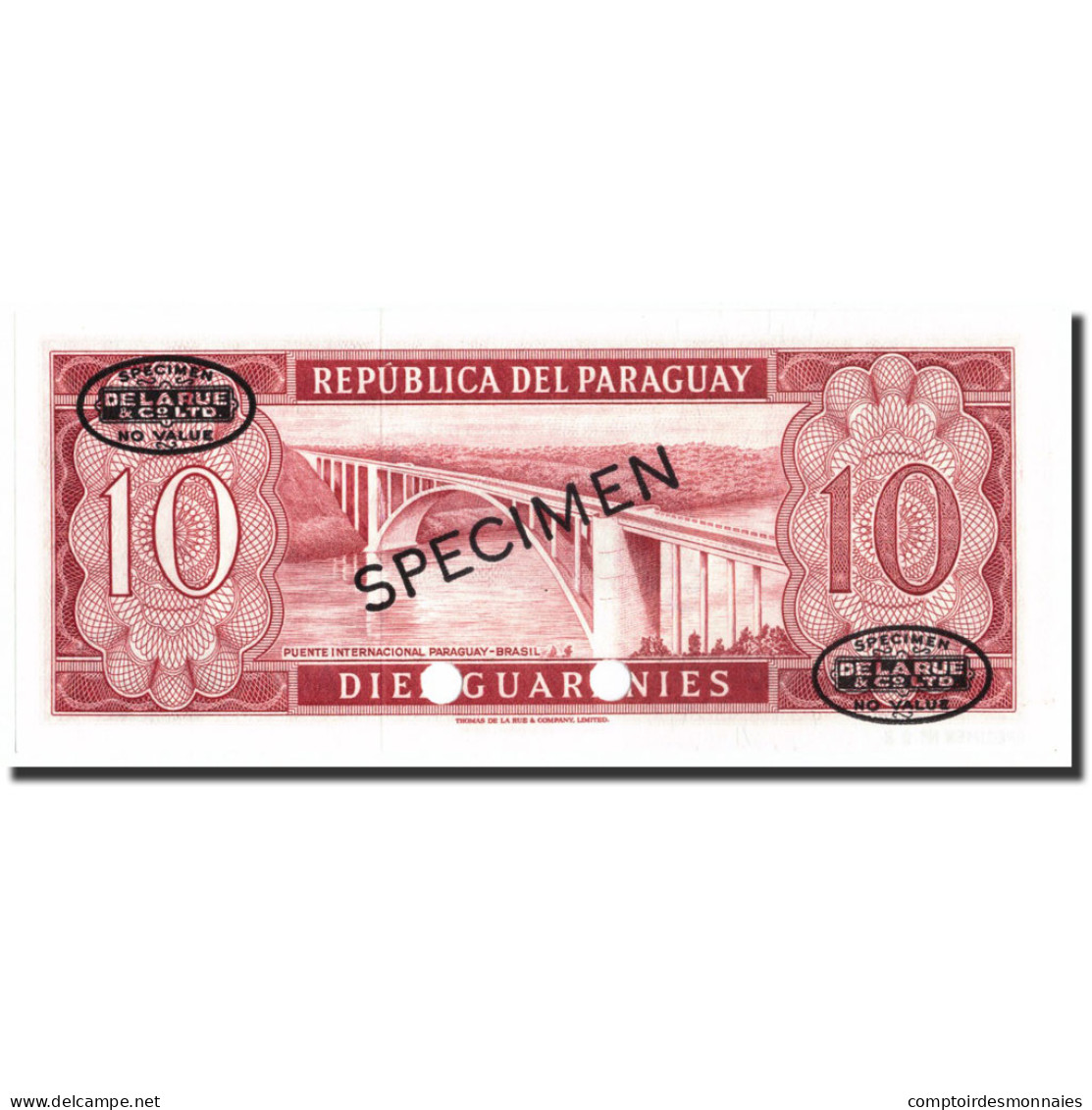 Billet, Paraguay, 10 Guaranies, 1952, Specimen TDLR, KM:196s, NEUF - Paraguay