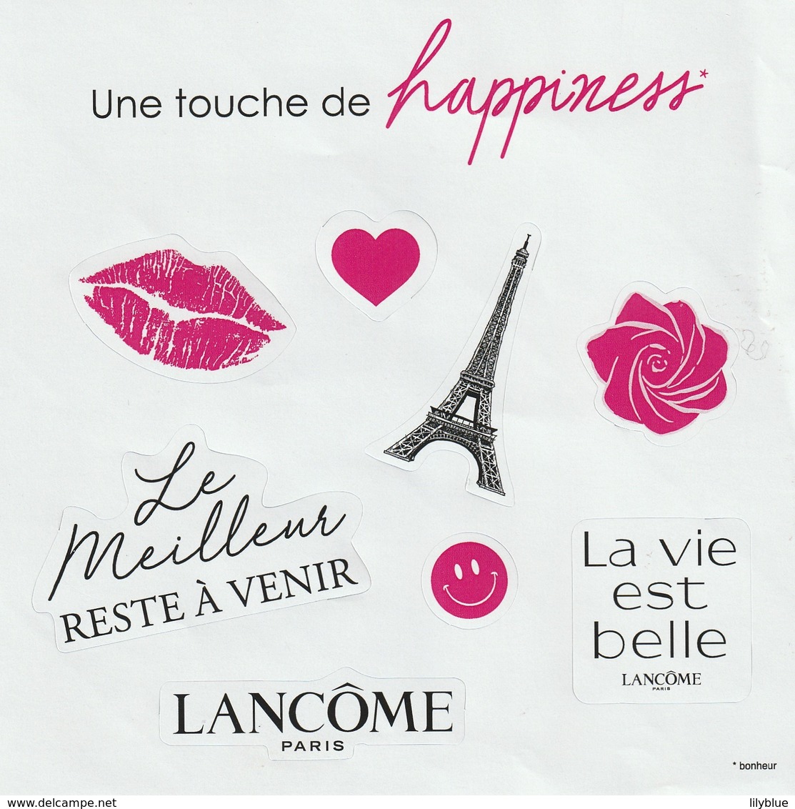 LANCÔME  Planche De 8 Stickers : "Une Touche De Happiness" - Modernes (à Partir De 1961)