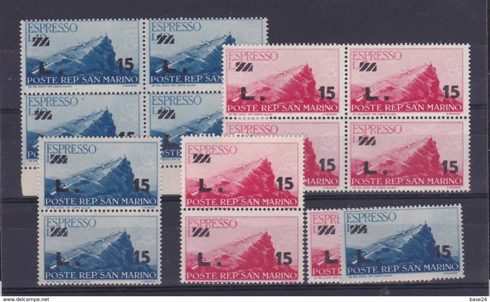 1947 San Marino Saint Marin ESPRESSO  EXPRESS 2 Valori (x7): 4+2+1 MNH** - Express Letter Stamps