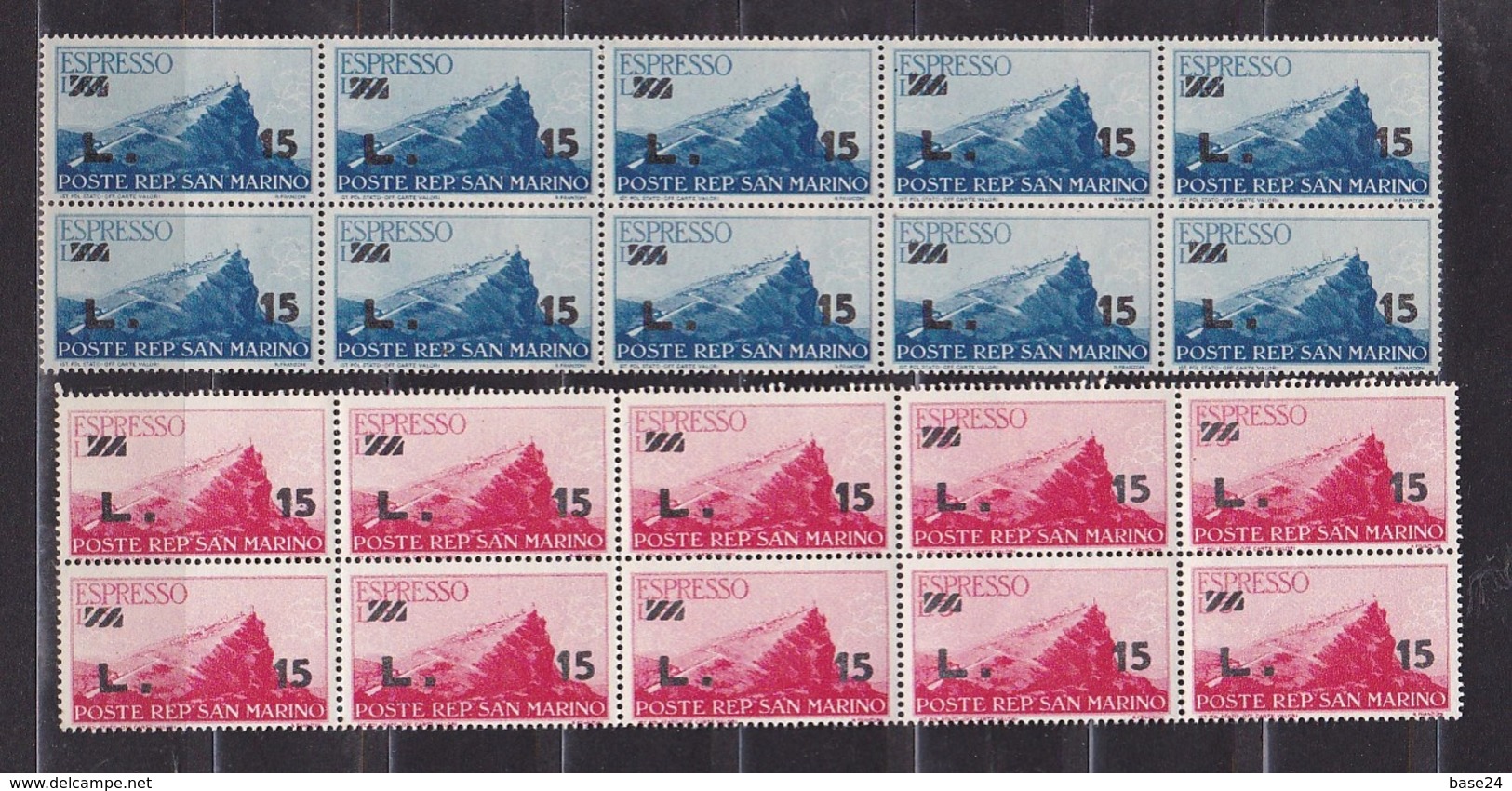 1947 San Marino Saint Marin ESPRESSO  EXPRESS 2 Valori In Blocco Di 10 MNH** - Eilpost