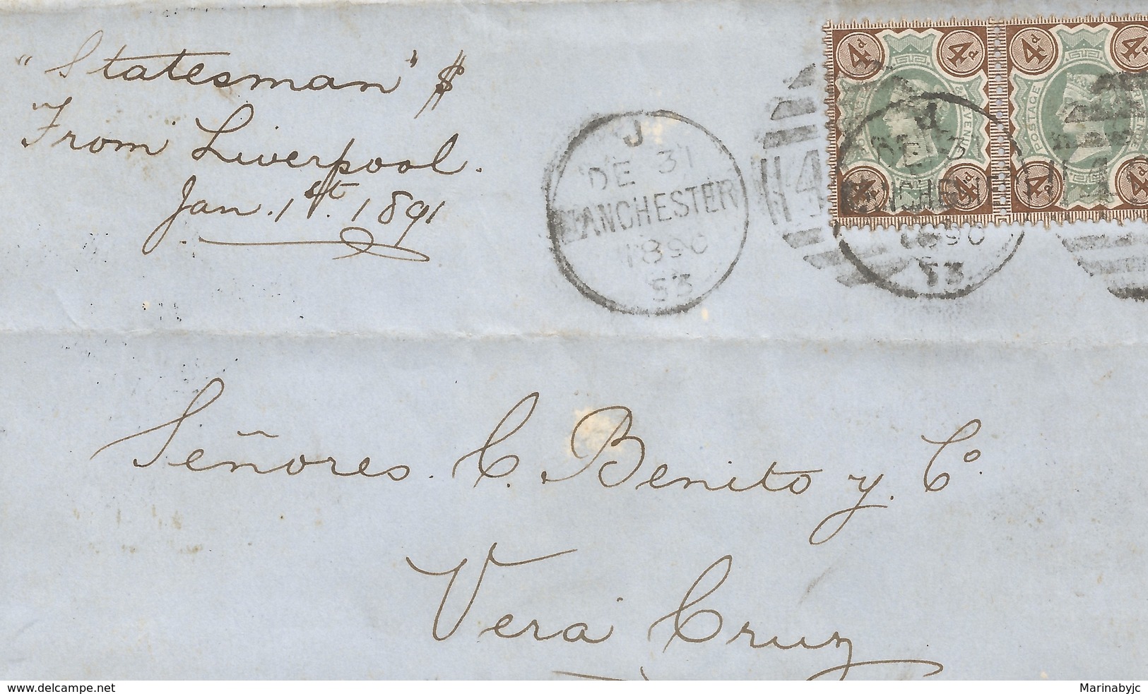 J) 1891 GREAT BRITAIN, QUEEN ELIZABETH II, PAIR, CIRCULATED COVER, FROM MANCHESTER TO VERACRUZ - Covers & Documents